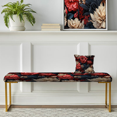 Floral Upholstered Gold Bench