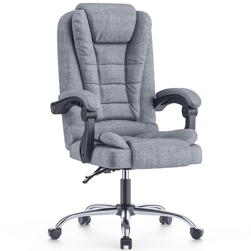 High Back Swivel Office Chair, Executive Chair in Gray Fabric, Light Grey