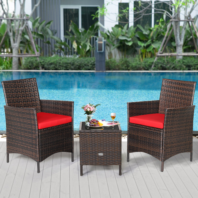 Agatina 2 - Person Patio Conversation Set with Cushions, Red