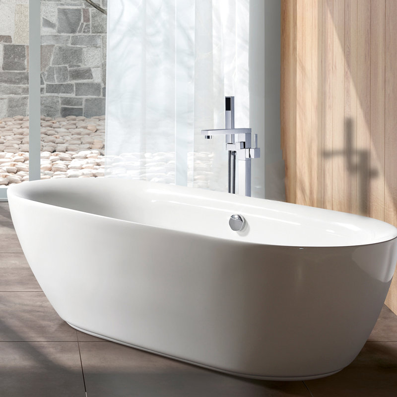 Robinet de baignoire autoportant avec douche à main - Fabrication en métal massif, largeur de 6 po pour une construction spacieuse, rehausse l'apparence de la salle de bain