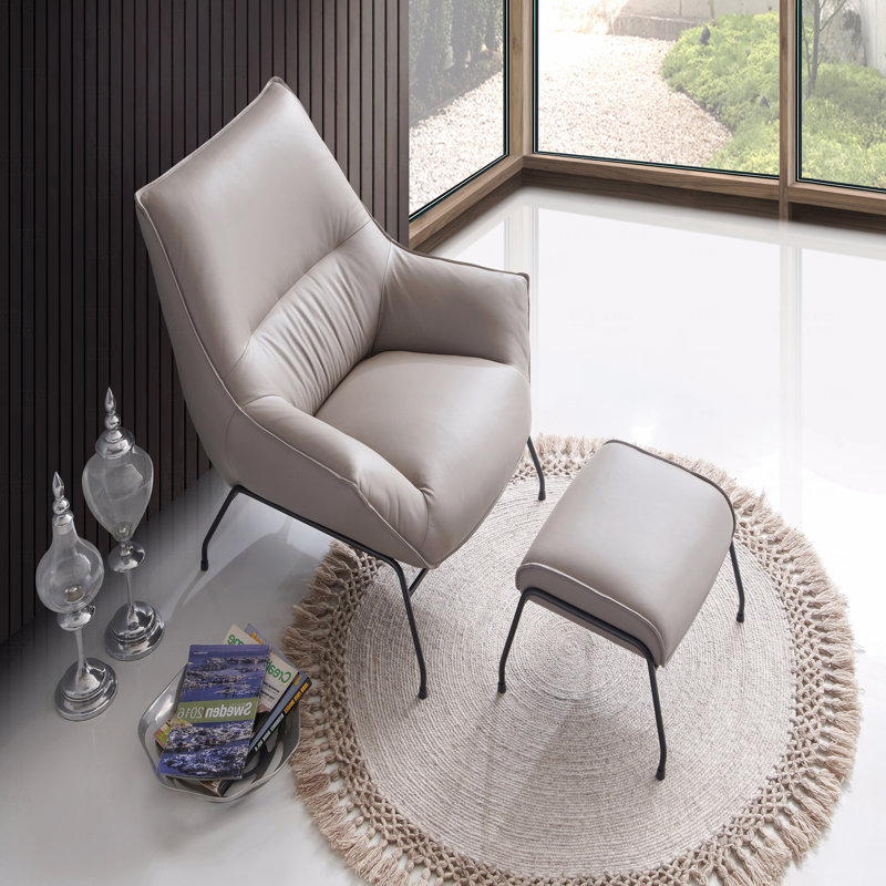 Fauteuil d'appoint et repose-pieds en cuir fleur, Kaki