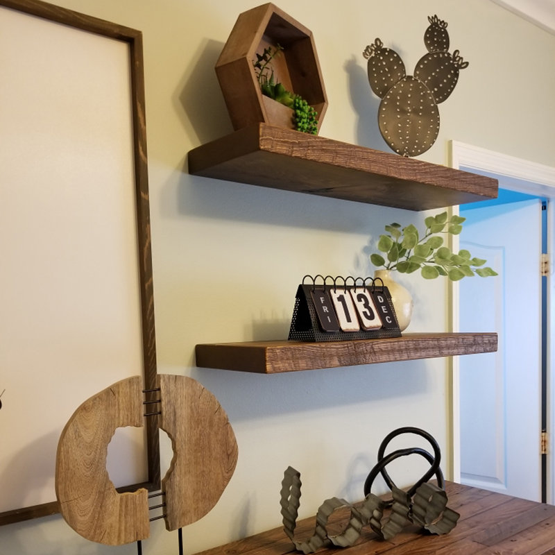 Mcevoy 2 Piece Pine Floating Shelf, Brown, 2" H x 18" W x 6" D