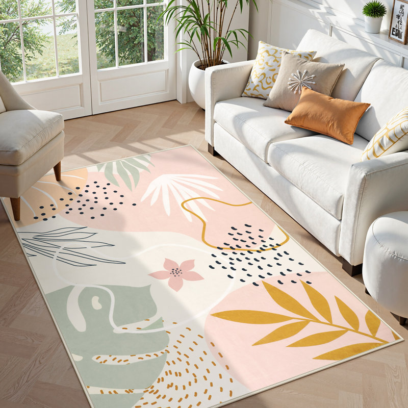 Kaldi Vibrant Spring Floral Print Machine Washable Area Rug with Non-Slip Backing for Living Room, Dining Room, Bedroom