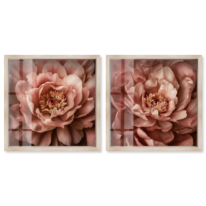 Ensemble de 2 panneaux de pivoines , H 41 po x l 41 po, Crème, crème