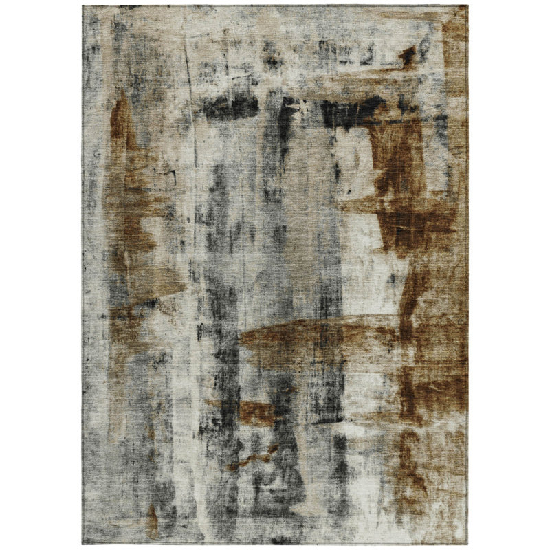 3' X 5' Taupe And Ivory Abstract Washable Indoor Outdoor Area Rug