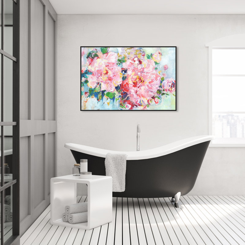 «Pretty Spring Abstract Flowers Modern Pink», cadre photo, Toile encadrée noire, H 30 po x l 45 po x P 1,75 po