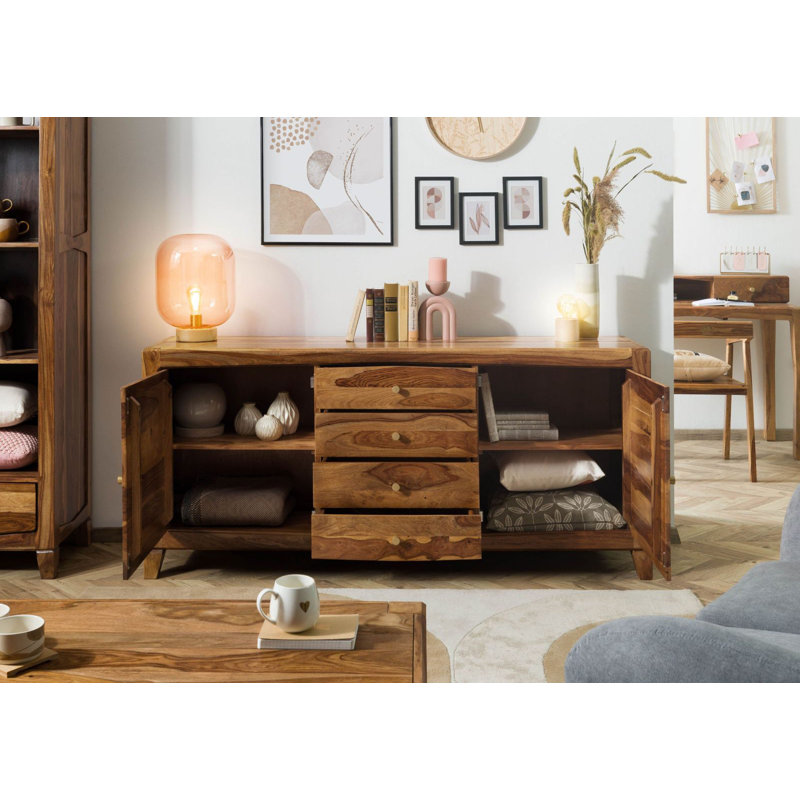 Ancona 175cm Solid Wood Sideboard, Brown Lacquered