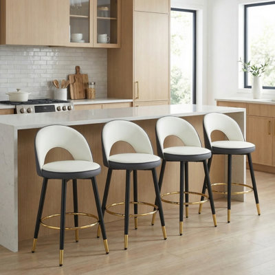 AriaHome 25" Upholstered Swivel Counter Stool with Low Back and Metal Footrest (Set of 4)
