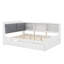 Lit de jour double avec lit gigogne et tête de lit, lit de jour en L en bois avec tablettes-839459542
