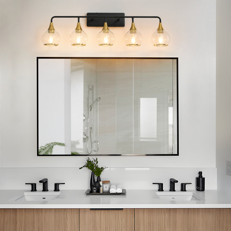 Lupe Bathroom Dimmable Vanity Light, Black/Gold, 5, Clear