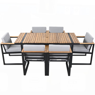 Ensemble repas d'extérieur 7 pièces avec coussins amovibles pour patio, cour et jardin, durable et élégant
