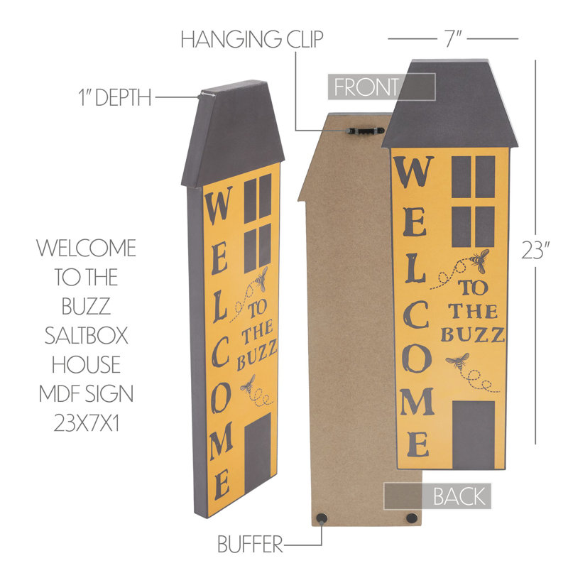 Panneau en bois aggloméré Buzzy Bees Welcome To The Buzz Saltbox House 23 x 7 x 1