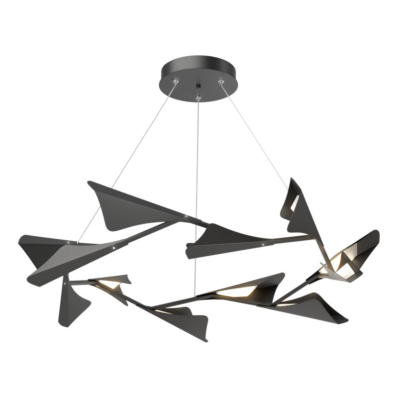 Lustre géométrique unique à 12 lumières Plume Plume, Fumée foncée, Noir