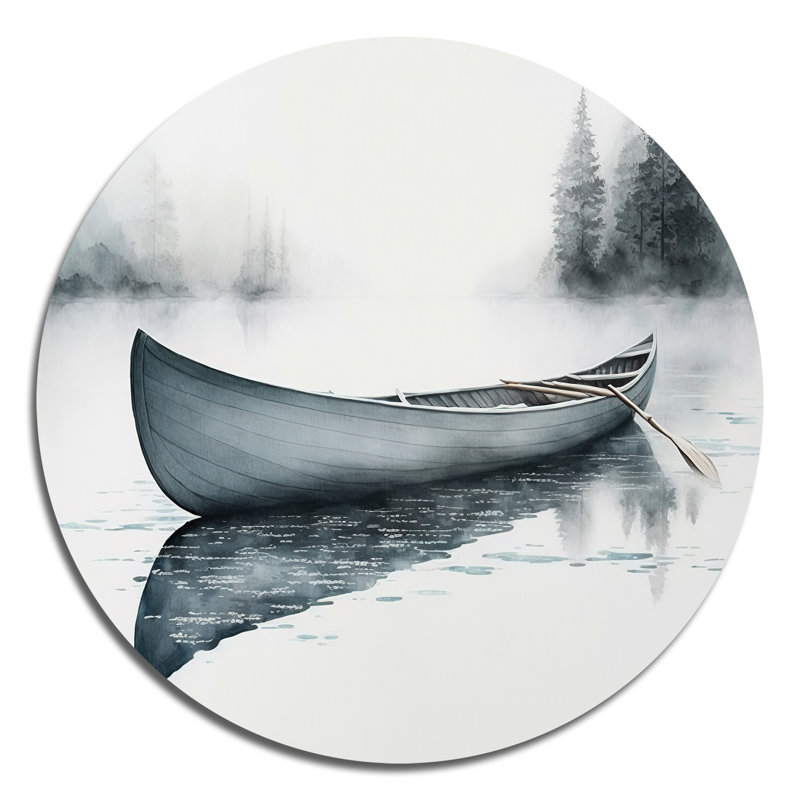 Canot sur le lac II - art en métal rond côtier, H 36 po x l 36 po