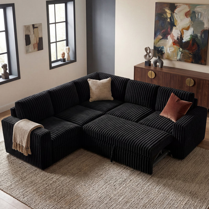 Canapé modulaire Hoelscher, Velours côtelé noir