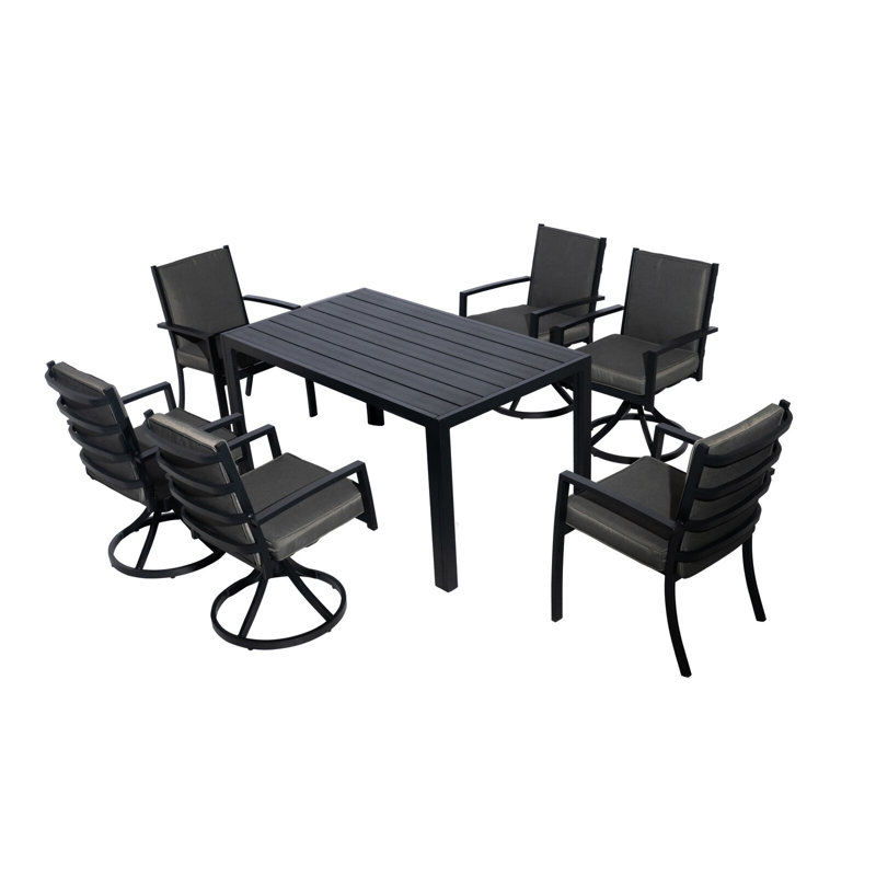 Deyontae 6 - Person Patio Dining Set Rectangular Table with Cushions Included, 74cm H x 85cm W x 145cm L