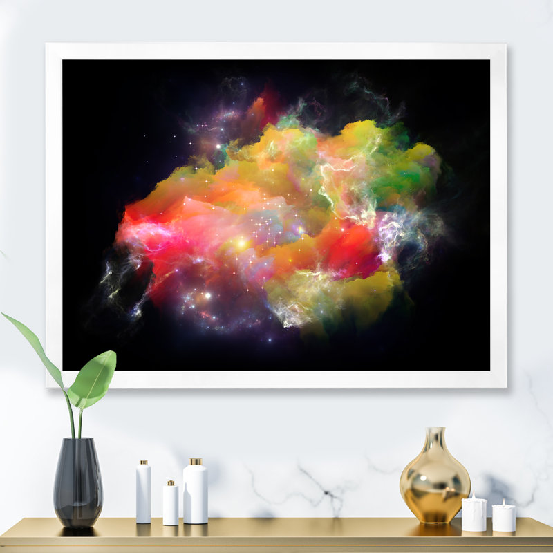 Nébuleuse colorée, fleur cosmique - décoration murale moderne en toile, H 8 po x l 12 po, Cadre photo blanc