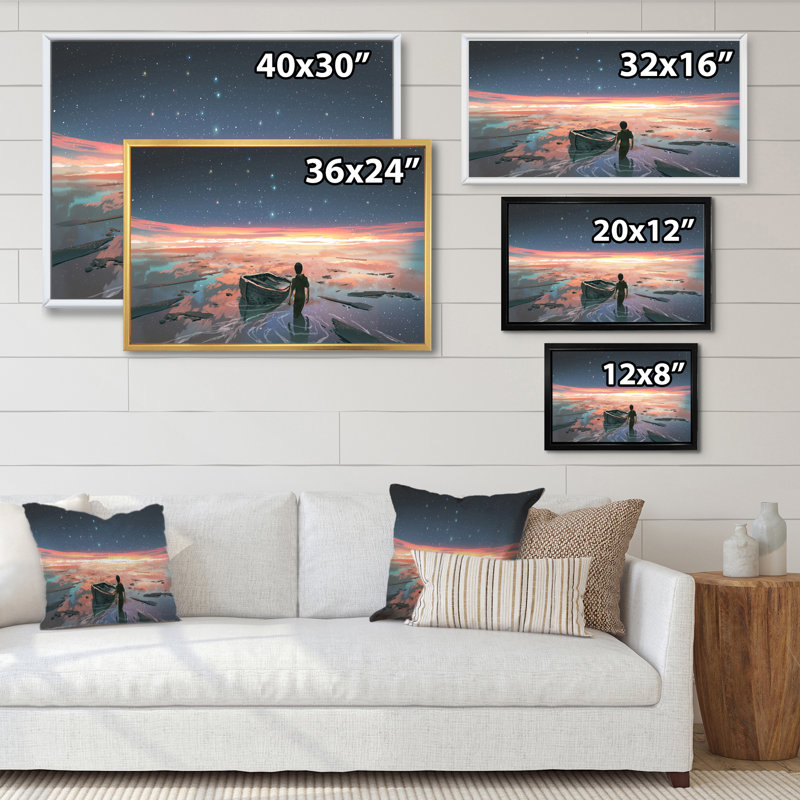 «Video Game Man In A Galaxy River», reproduction de photo sur toile, H 12 po x l 20 po x P 1 po, Cadre naturel flottant