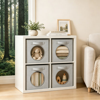 Cubes de rangement pliables en tissu ultra épais avec fenêtre en filet, organisateur de rangement en cube de 13 pouces pour vêtements, tablettes, bureaux, jouets et plus, gris clair, paquet de 4