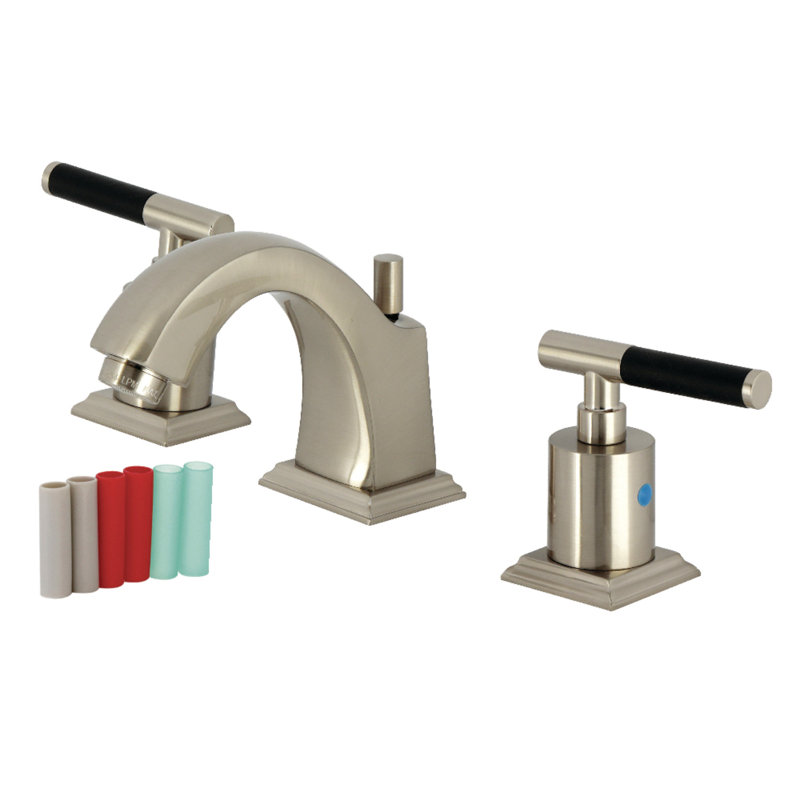 Kingston Brass Kaiser Two-Handle 3-Hole Deck Mount Widespread Bathroom Faucet With Pop-Up Drain, Brushed Nicklel