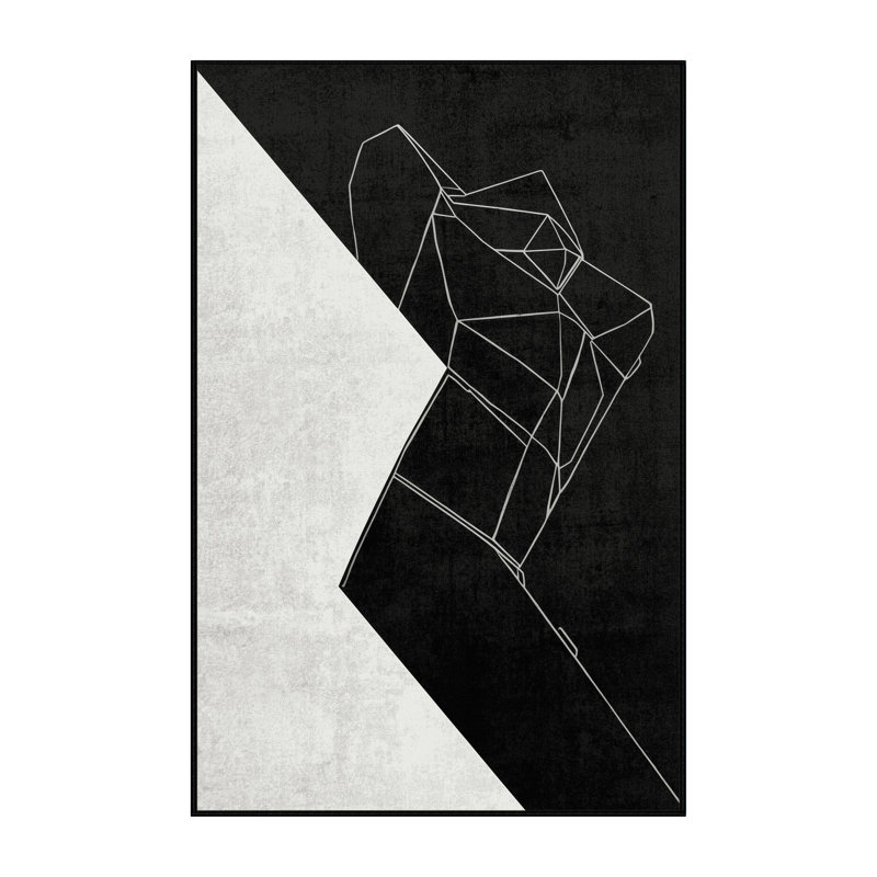 Machine Washable Buckland Modern Geometric Rug in Black – Black Binding, 2x5