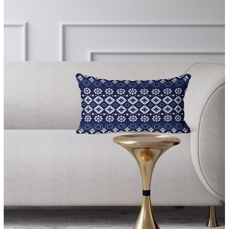 Shape Synergy  Rectangular Throw Pillow, Blue/White