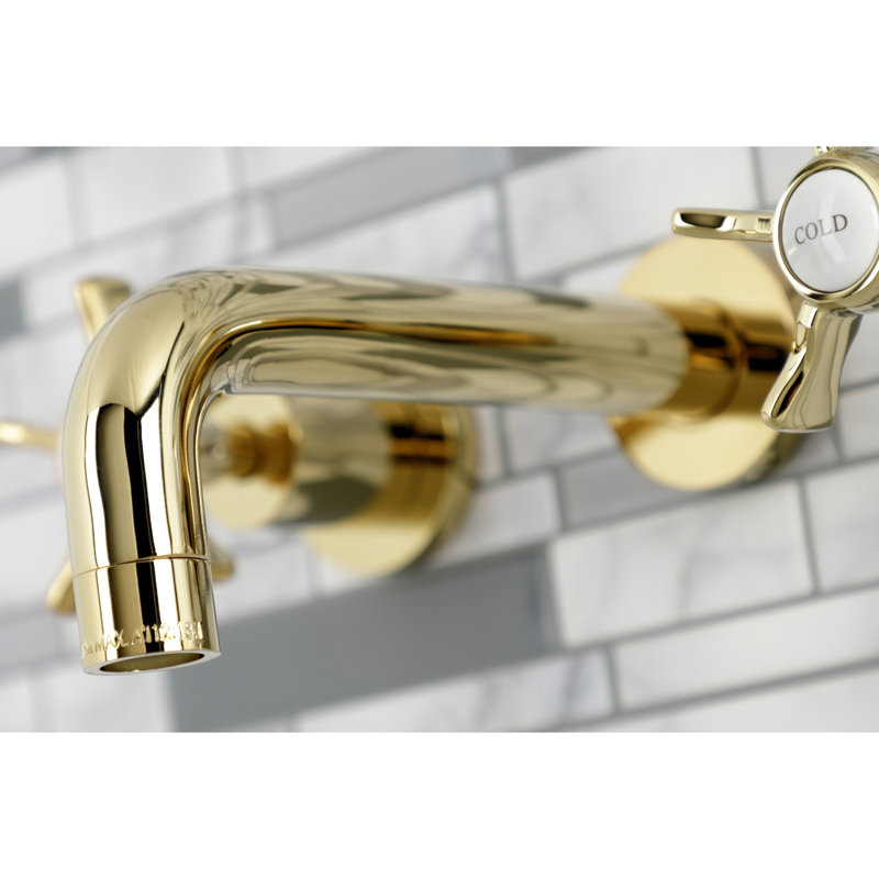 Kingston Brass Hamilton Two-Handle 3-Hole Wall Mount Bathroom Faucet, Polished Brass