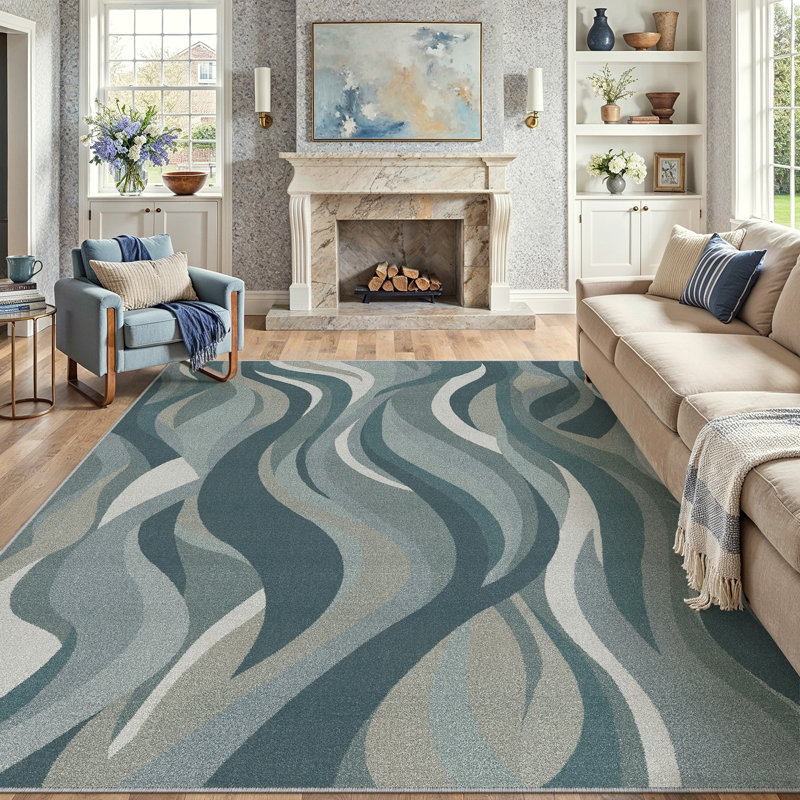 Tapis lavable à la machine Astrum, Rectangle 6 pi x 9 pi, Bleu
