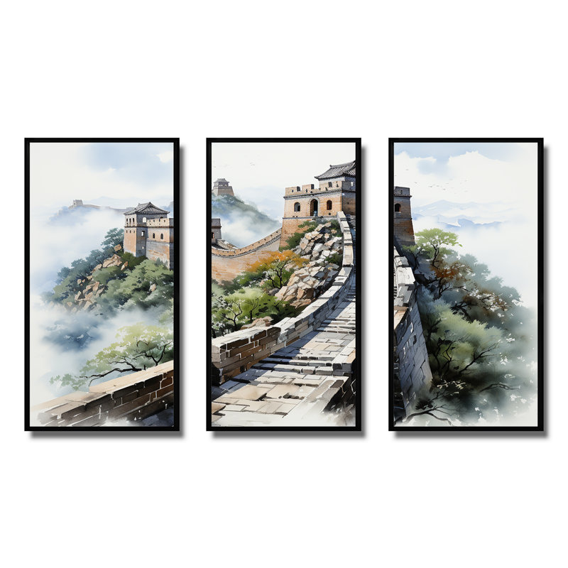 Grande muraille de Chine, sérénité 5 - Art mural Chine, Cadre flottant noir, H 28 po x l 36 po x P 1 po