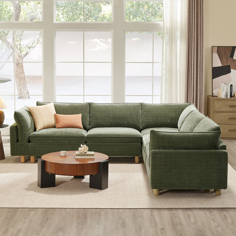 Canapé modulaire rembourré 5 pièces Solena, Polyester vert