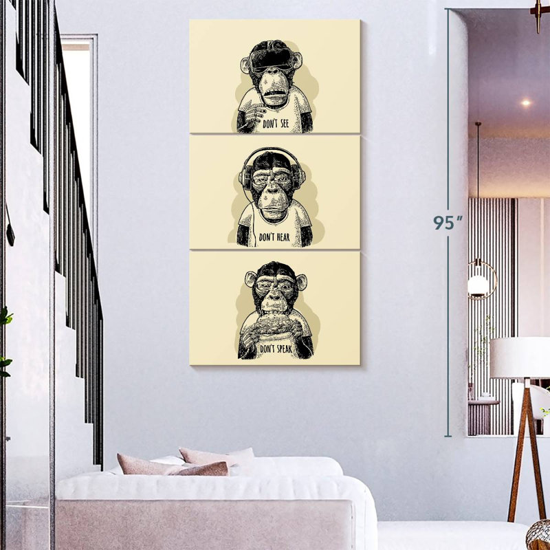 Hipster Wise Monkeys, H 32 po x l 15 po