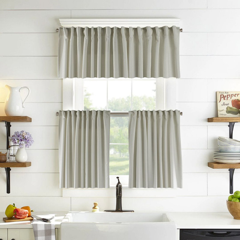 Solid Colour Kitchen Curtain, 45" W x 60" L, Pure White