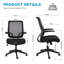Chaise de bureau ergonomique à dossier moyen avec accoudoirs rabattables à 3 voies et roulettes silencieuses à 360 ° - Chaise de bureau d'ordinateur en filet respirant, support lombaire réglable, conception pliable peu encombrante - Multifonctionnel -16379271-16379289