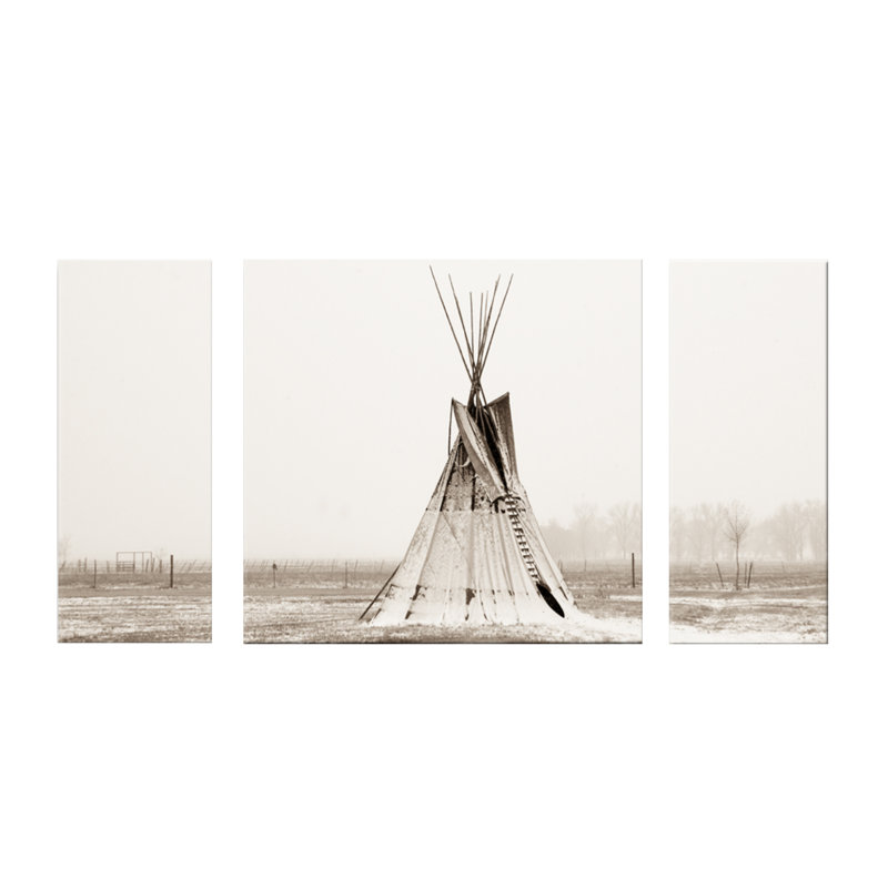 «Tipi Snow», reproduction de photo sur toile 3 pièces, Art mural naturel encadré texturé, Pas de tapis, H 40 po x l 60 po