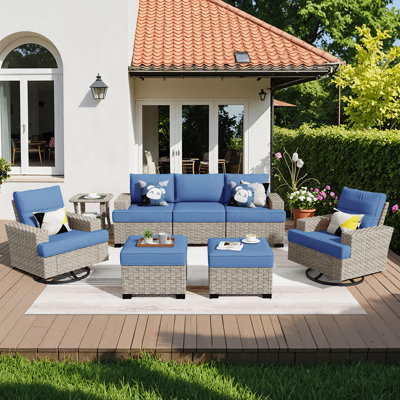 7- Person Rattan Outdoor Seating Group With Swivel Rockers