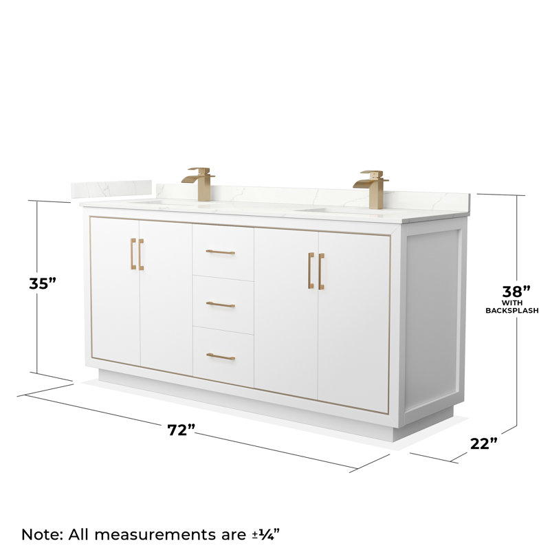 72'' W Double Vanity, Satin Bronze, Giotto Quartz, White