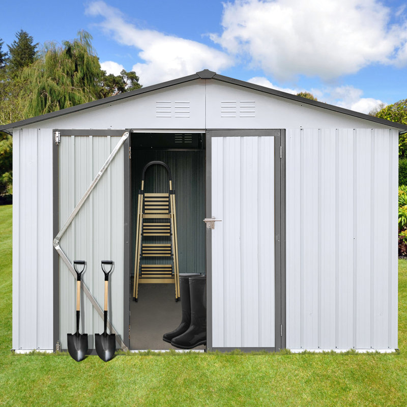 10Ftx12ft Outdoor Storage Shed - To Harsh Weather Garden Metal Hinged Door For Easy Handling