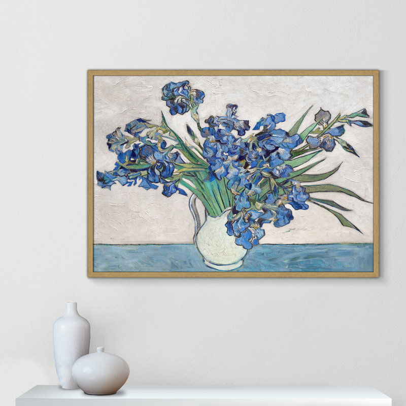 Imprimé iris bleu par Vincent Van Gogh, Cadre naturel mince, Pas de tapis, H 41,5 po x l 29,5 po