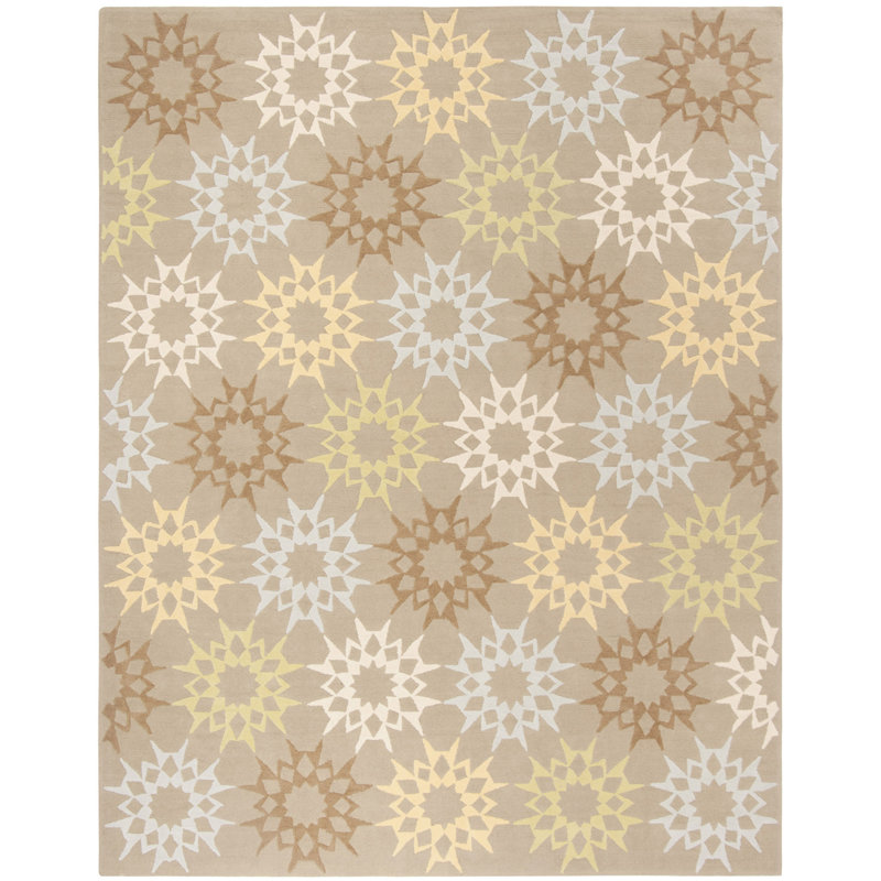 Block Quilt Martha Stewart Hand Hooked Cotton Pile Geometric Rug, Rectangle 7'9" x 9'9"