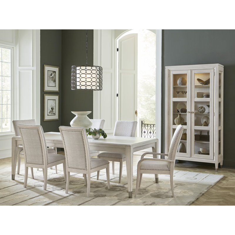 Beige and White Extendable Wood Rectangular Dining Table