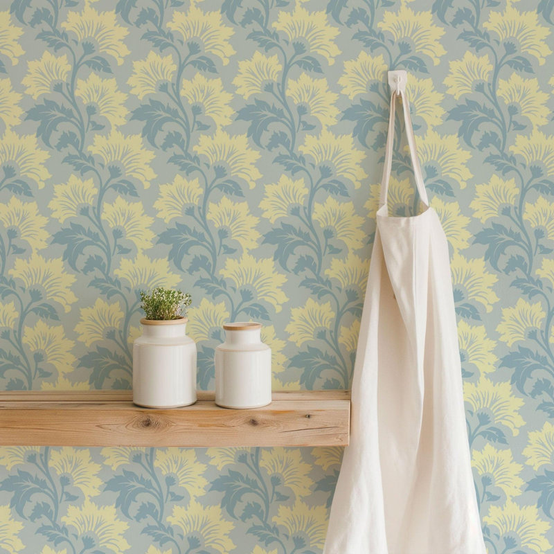 Wildflower - Botanical Wallpaper, Olive Beige, Premium Paper