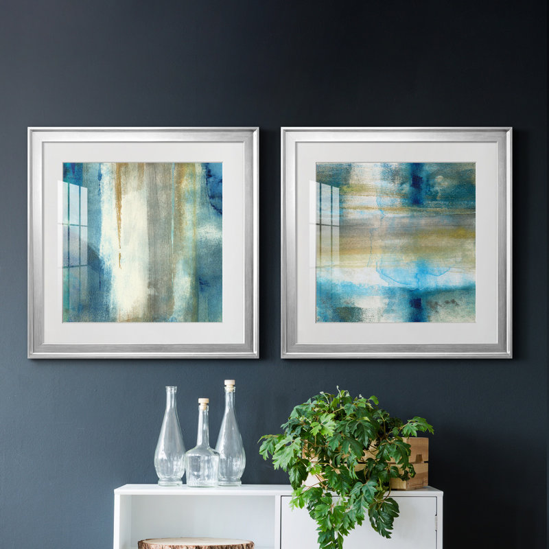 «Sand Lake Summer III», ensemble de 2 reproductions d'art, H 22,5 po x l 45 po x P 1,5 po, Papier avec cadre argenté, Blanc