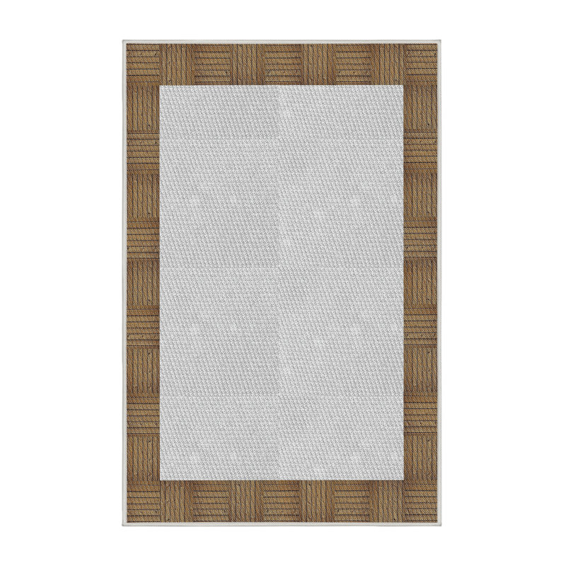 Tapis blanc/brun à motif à motif, Rectangle 5 pi x 7 pi