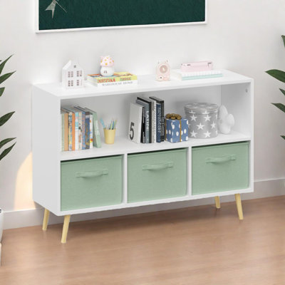 Kids Bookcase with Collapsible Fabric Drawers, Children's Book Display and Toy Storage Organizer