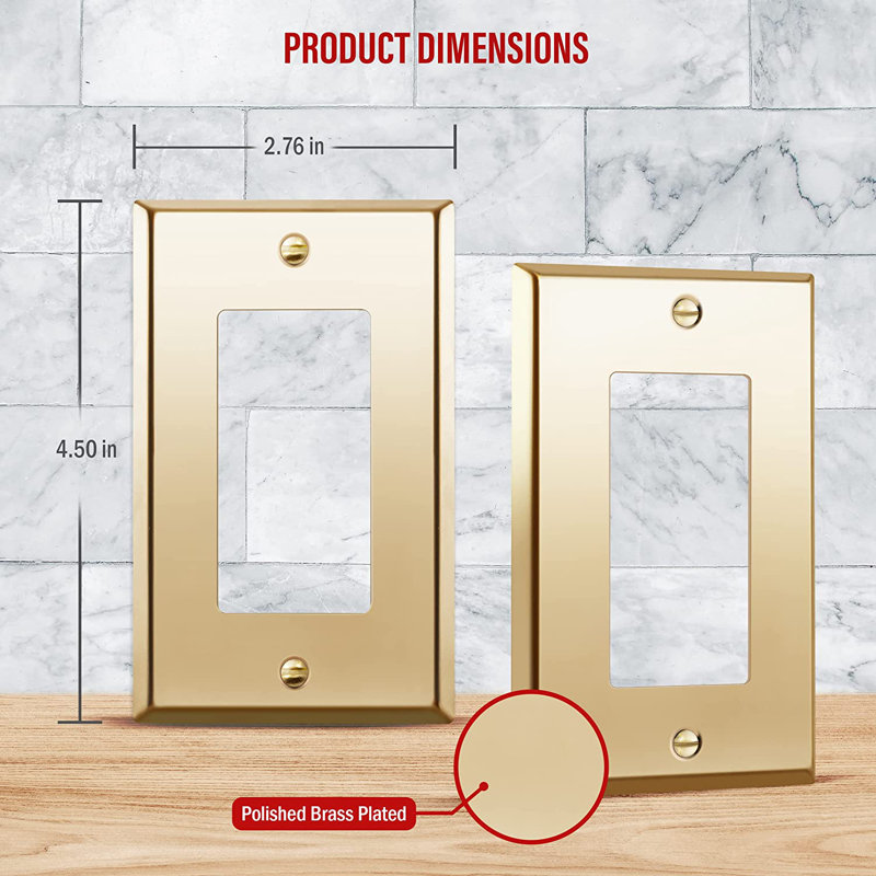 Polished Brass 1-Gang Rocker Wall Plate Set of 3