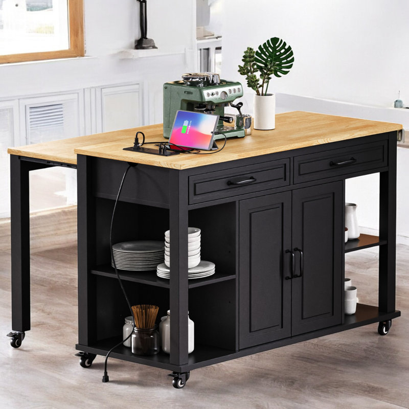 Kitchen Island with Extendable Dining Table, White