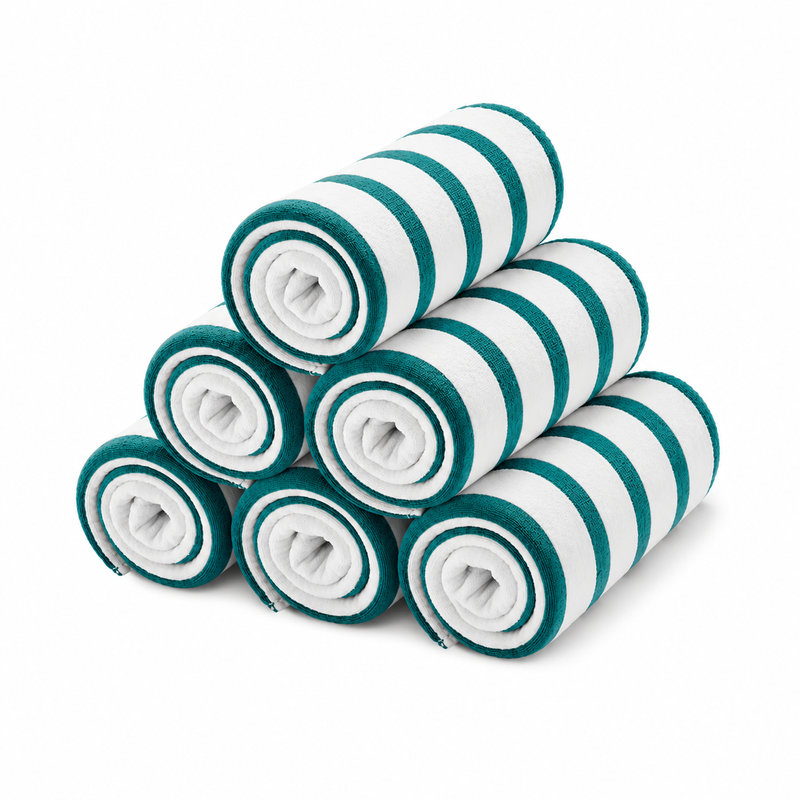 Paquet de 6 serviettes de bain à rayures 27 x 55 serviettes en microfibre absorbantes, Vert foncé