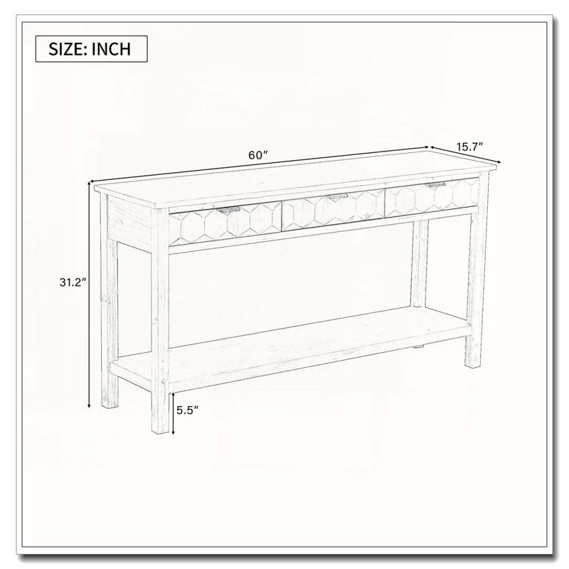Commode à 3 tiroirs en bois l 60 po, Noir