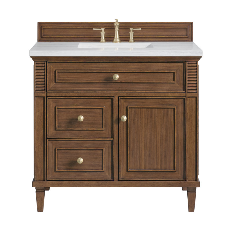 Lorelai 36'' W Single Vanity, Mid-Century Walnut, Carrara White, 8" Widespread