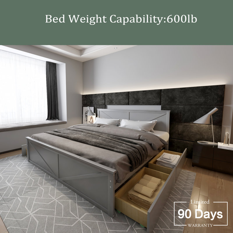 Slat Storage Bed, Gray